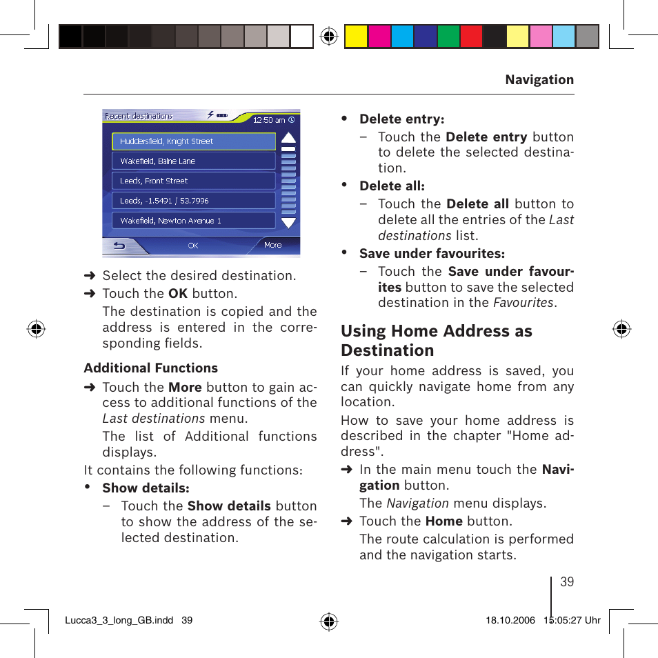 Using home address as destination | Blaupunkt TRAVELPILOT LUCCA 3.3 User Manual | Page 39 / 88