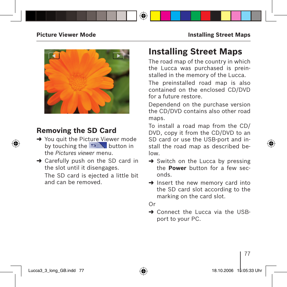 Installing street maps, Removing the sd card | Blaupunkt TRAVELPILOT LUCCA 3.3 User Manual | Page 77 / 88