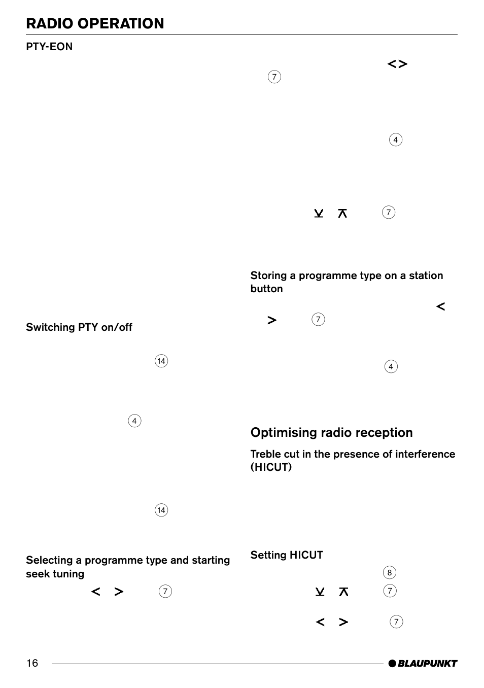 Radio operation, Optimising radio reception | Blaupunkt LOS ANGELES MP71 User Manual | Page 16 / 31