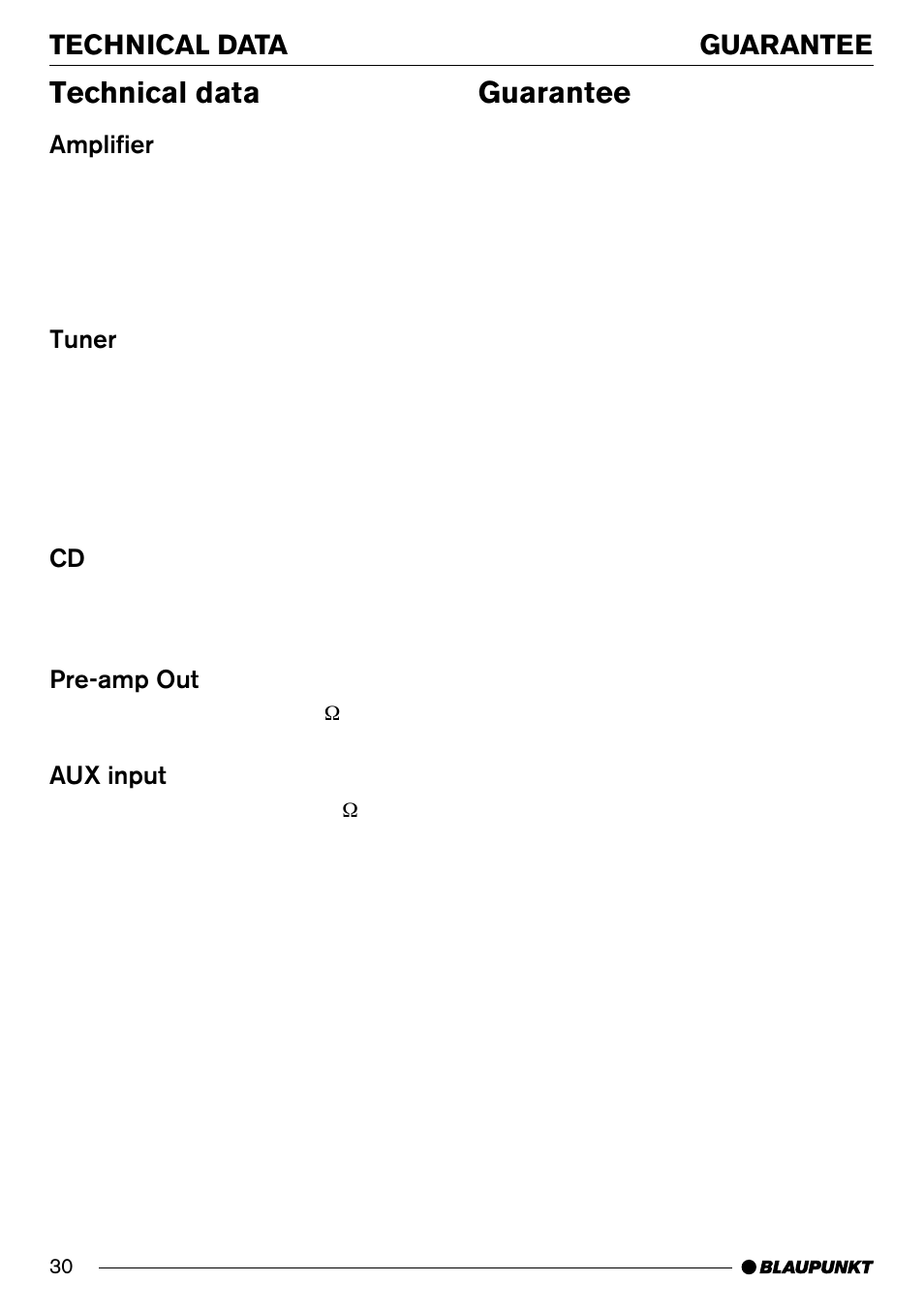 Guarantee, Technical data | Blaupunkt LOS ANGELES MP71 User Manual | Page 30 / 31