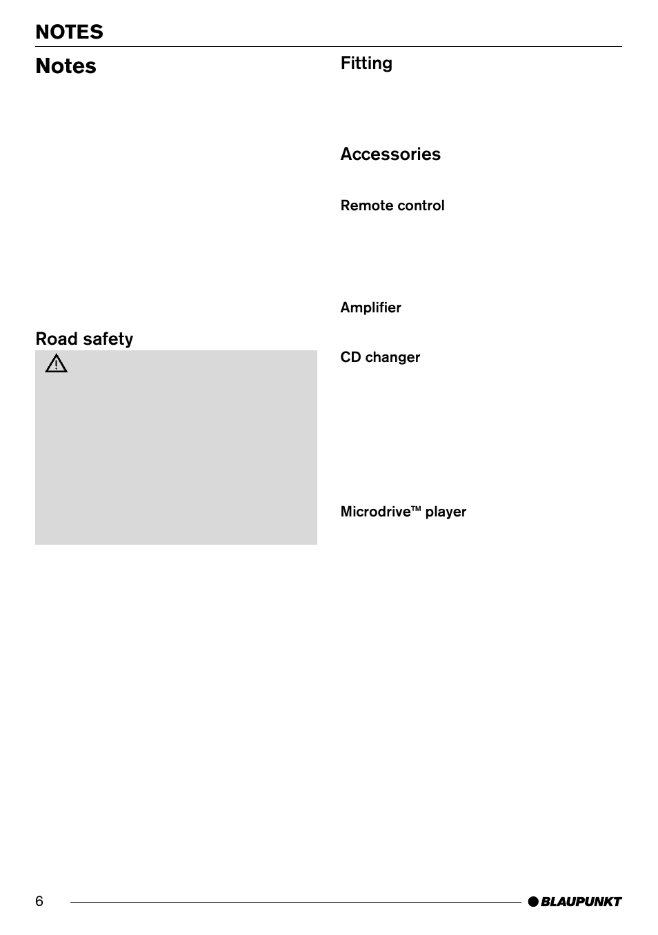 Road safety, Fitting, Accessories | Blaupunkt LOS ANGELES MP71 User Manual | Page 6 / 31