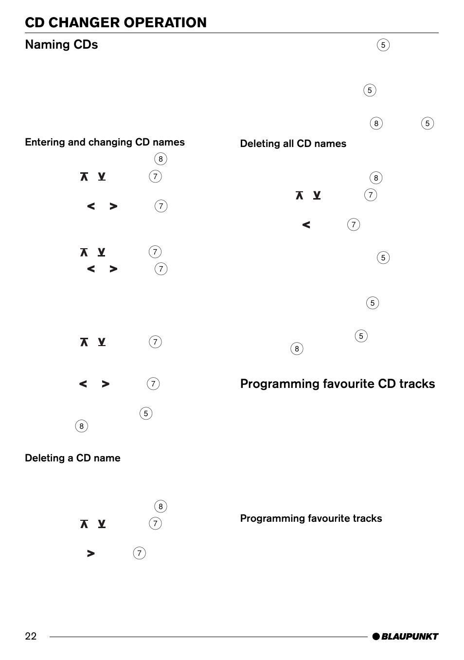 Cd changer operation, Naming cds, Programming favourite cd tracks | Blaupunkt New Orleans MD70 User Manual | Page 22 / 29