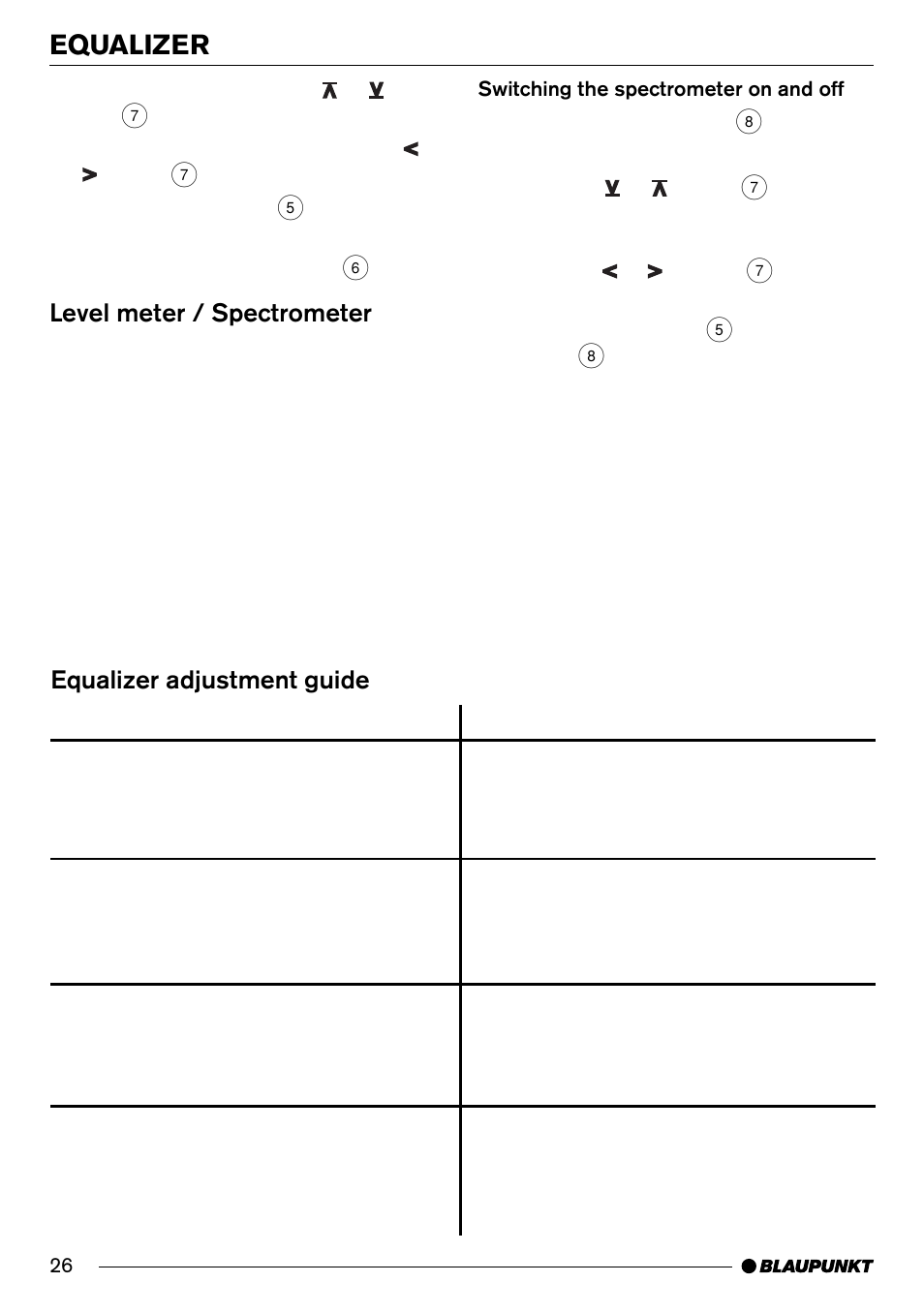 Equalizer, Level meter / spectrometer, Equalizer adjustment guide | Blaupunkt New Orleans MD70 User Manual | Page 26 / 29