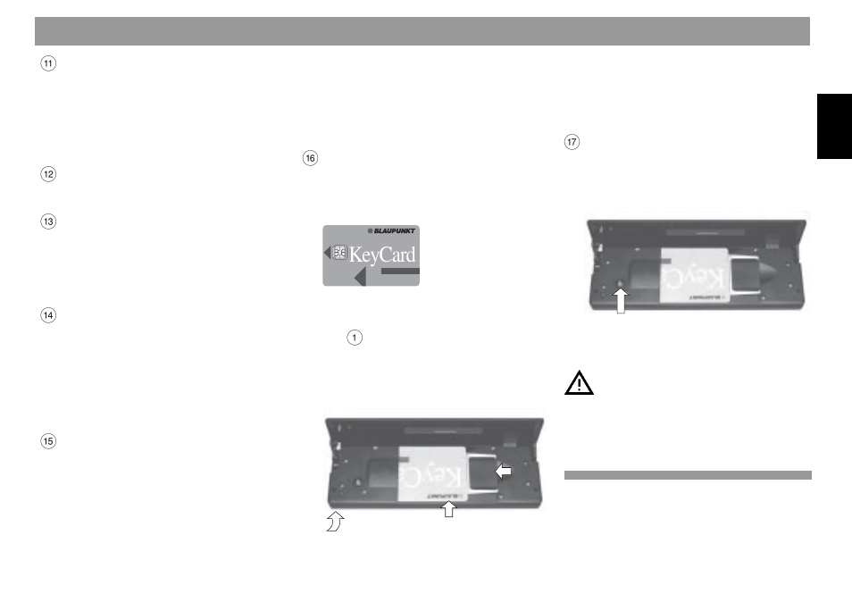 Keycard, Condensed instructions | Blaupunkt BOSCH GRUPPE RMD 169 User Manual | Page 10 / 38