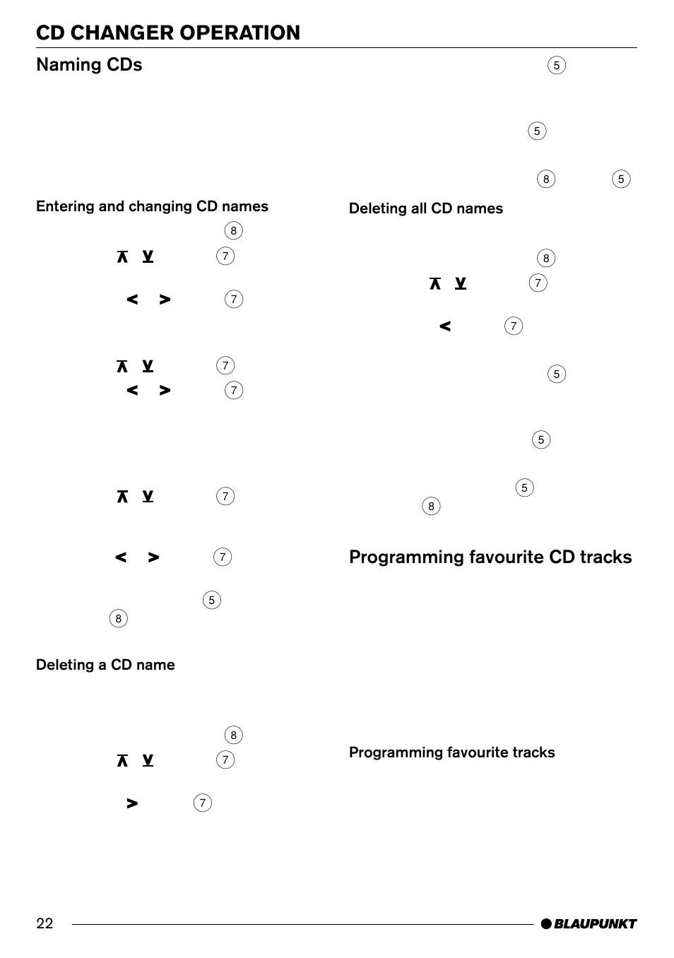 Cd changer operation, Naming cds, Programming favourite cd tracks | Blaupunkt MD70 User Manual | Page 21 / 28