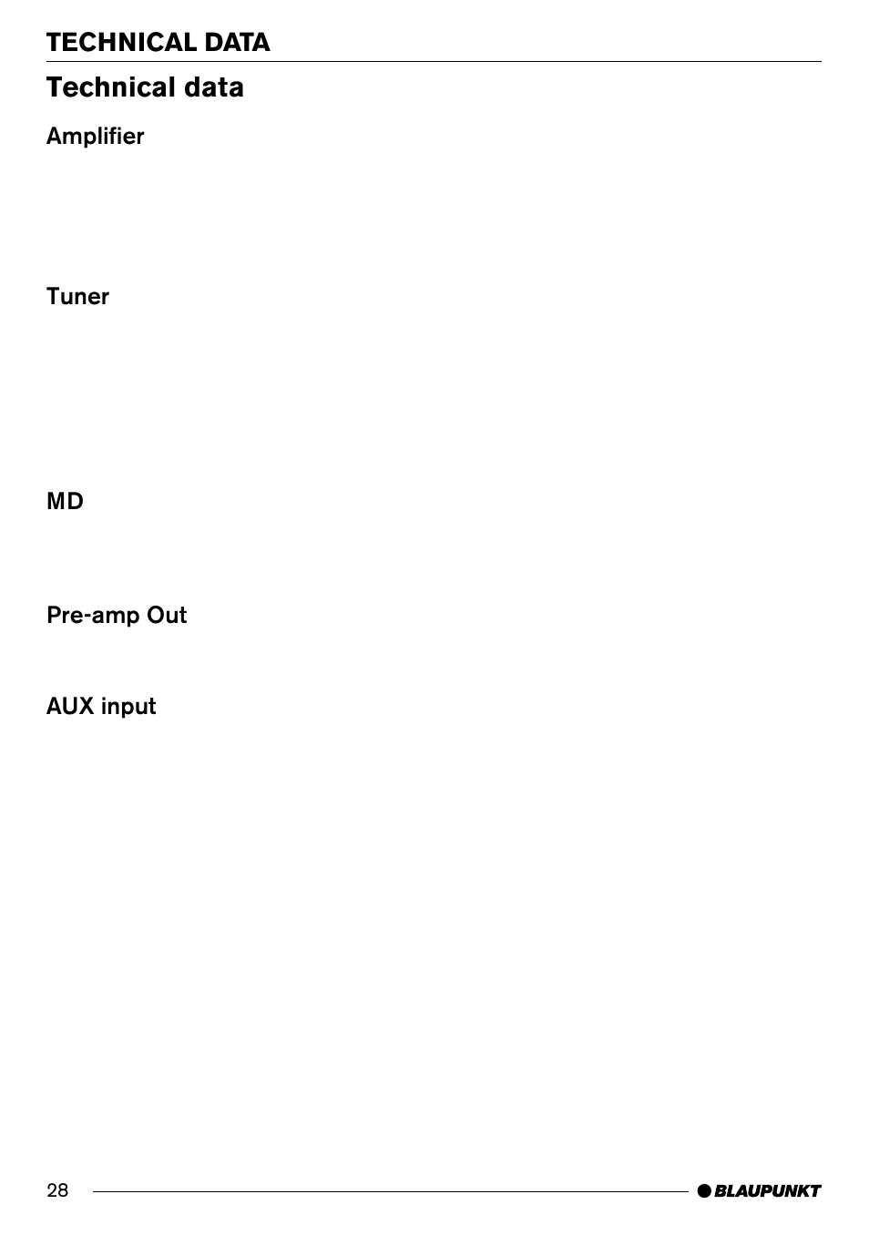Technical data | Blaupunkt MD70 User Manual | Page 27 / 28