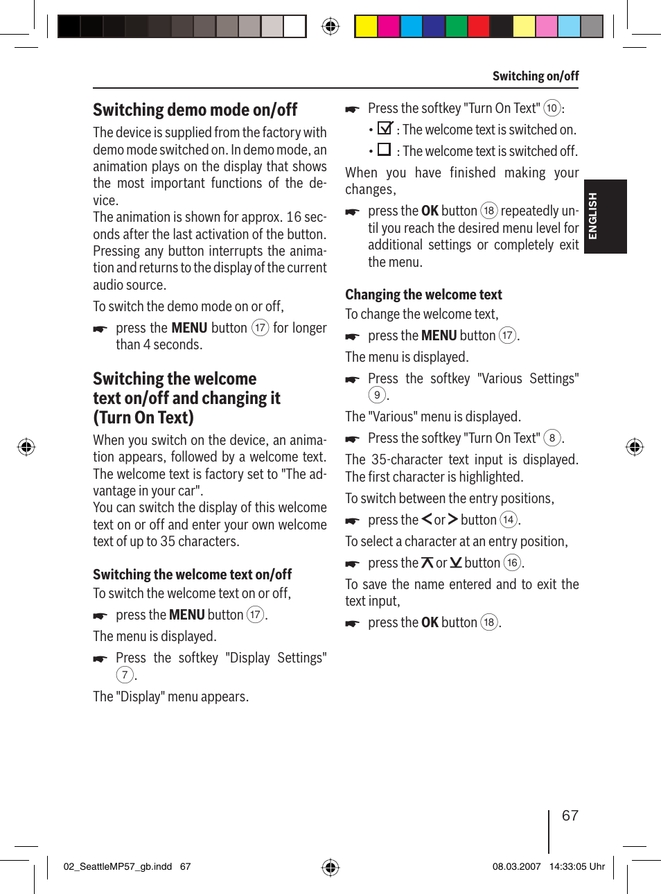 Switching demo mode on/off | Blaupunkt SEATTLE MP57 7 647 453 310 User Manual | Page 13 / 55