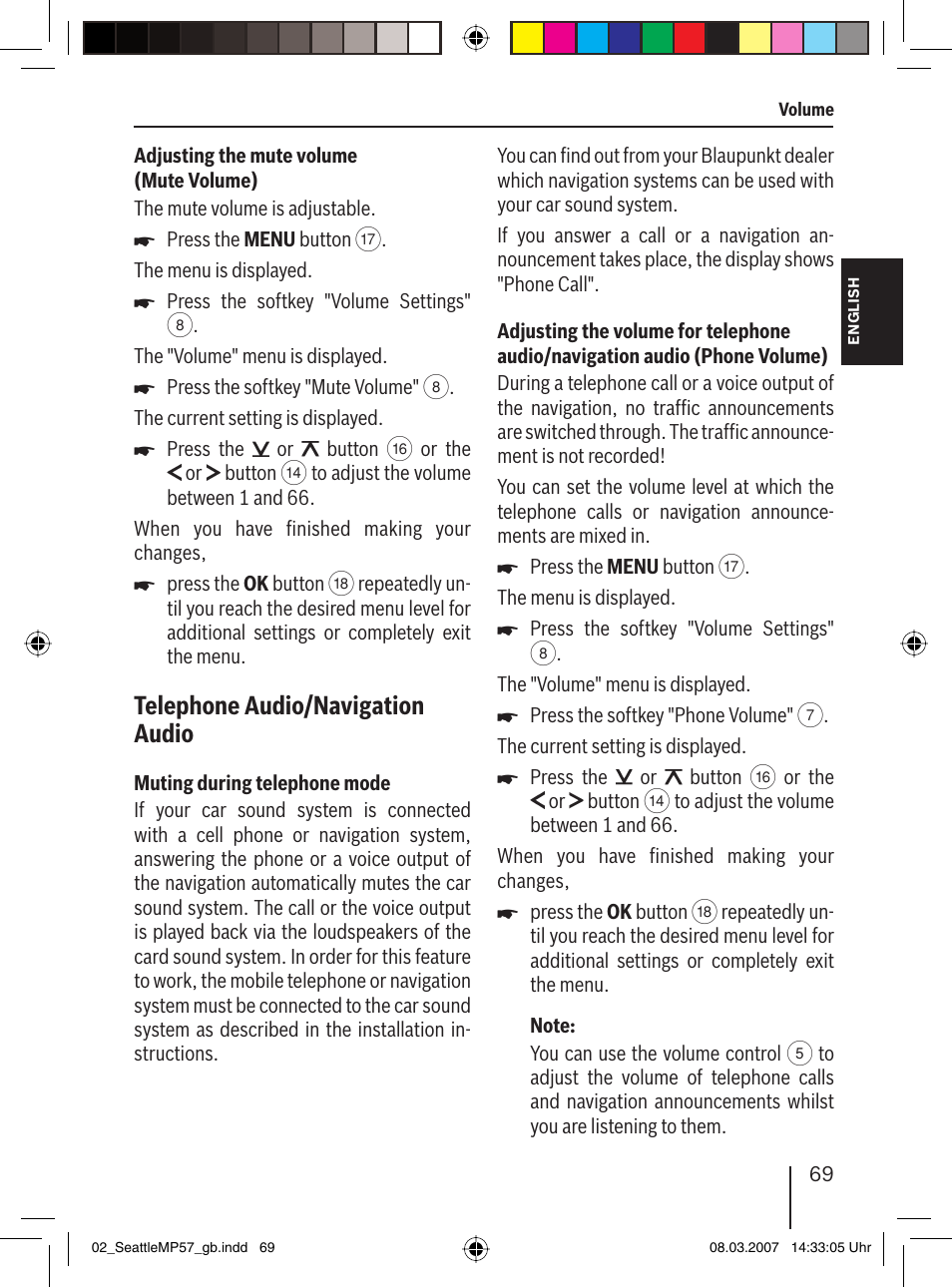 Telephone audio/ navigation audio | Blaupunkt SEATTLE MP57 7 647 453 310 User Manual | Page 15 / 55