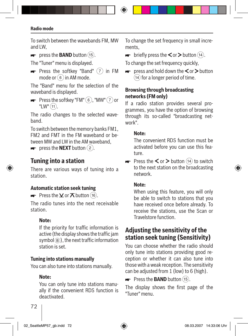 Tuning into a station | Blaupunkt SEATTLE MP57 7 647 453 310 User Manual | Page 18 / 55