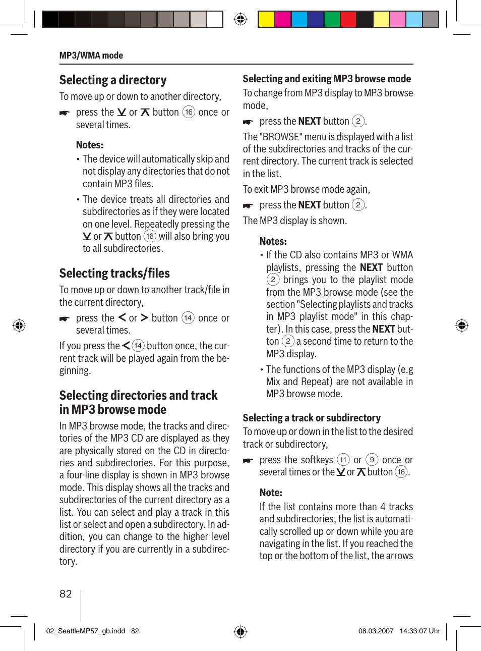 Selecting a directory, Selecting tracks/ﬁ les, Selecting directories and track in mp3 browse mode | Blaupunkt SEATTLE MP57 7 647 453 310 User Manual | Page 28 / 55