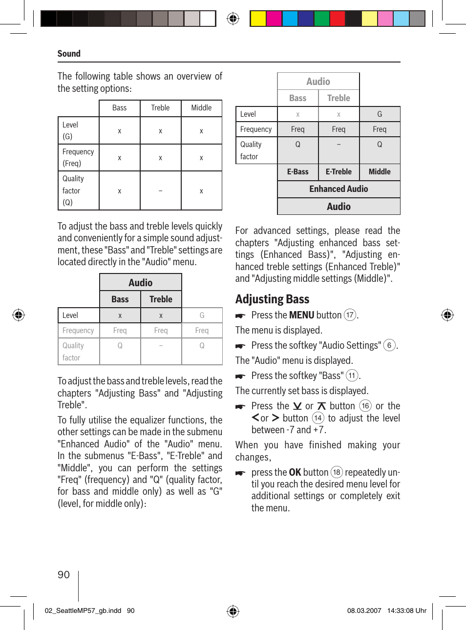 Adjusting bass | Blaupunkt SEATTLE MP57 7 647 453 310 User Manual | Page 36 / 55