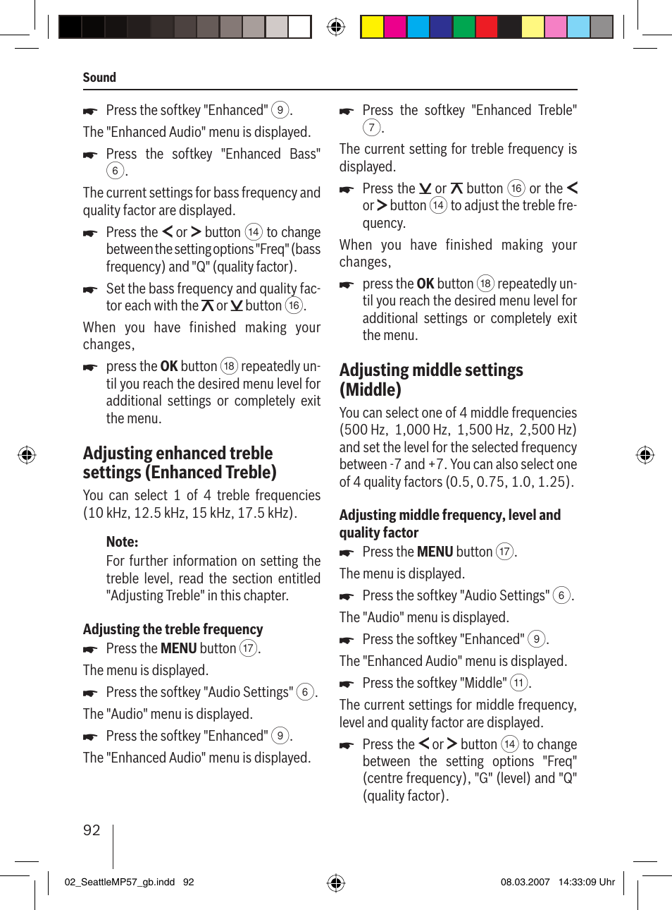 Adjusting middle settings (middle) | Blaupunkt SEATTLE MP57 7 647 453 310 User Manual | Page 38 / 55