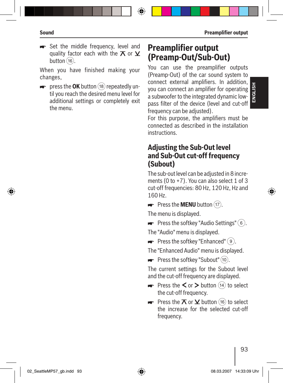 Preampliﬁ er output (preamp-out/sub-out) | Blaupunkt SEATTLE MP57 7 647 453 310 User Manual | Page 39 / 55