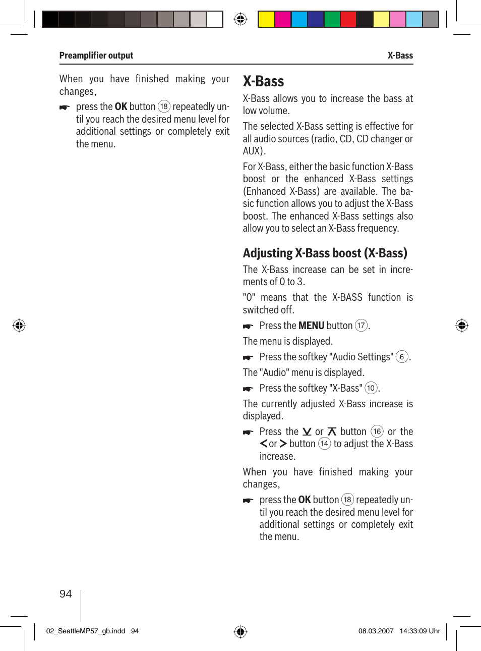 X-bass, Adjusting x-bass boost (x-bass) | Blaupunkt SEATTLE MP57 7 647 453 310 User Manual | Page 40 / 55