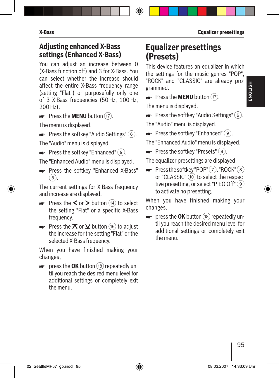 Equalizer presettings ( presets) | Blaupunkt SEATTLE MP57 7 647 453 310 User Manual | Page 41 / 55