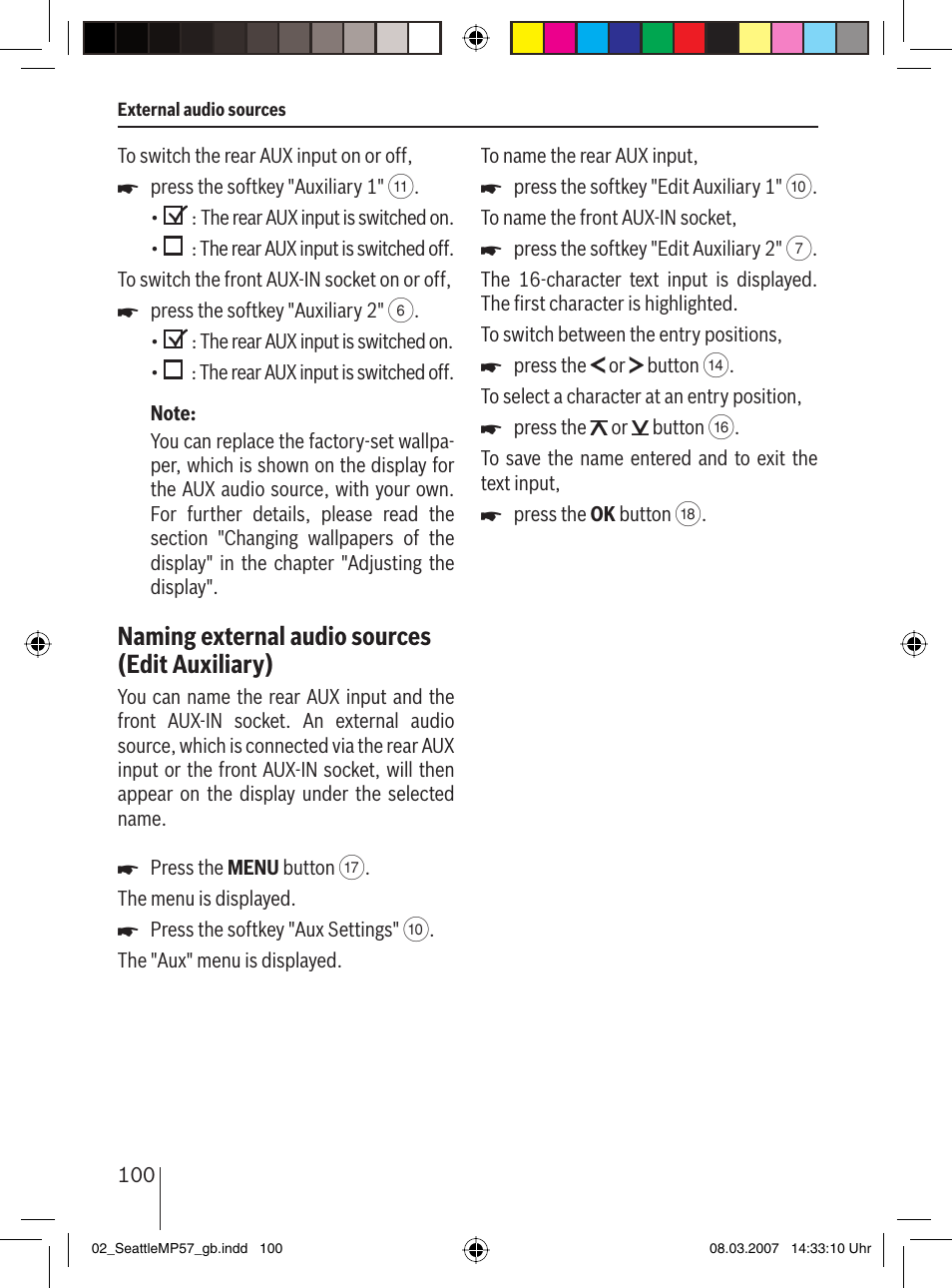 Naming external audio sources (edit auxiliary) | Blaupunkt SEATTLE MP57 7 647 453 310 User Manual | Page 46 / 55