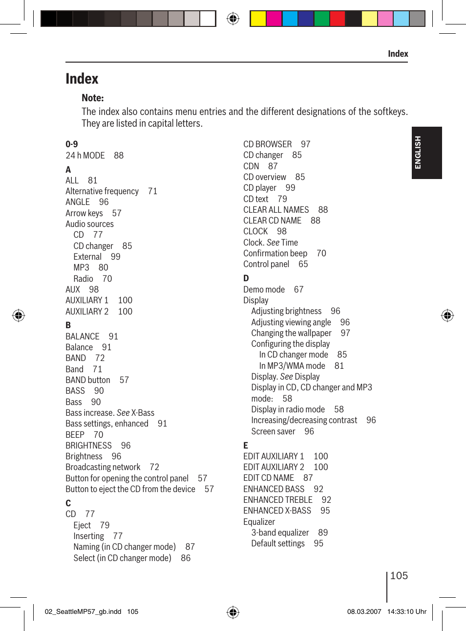 Index | Blaupunkt SEATTLE MP57 7 647 453 310 User Manual | Page 51 / 55