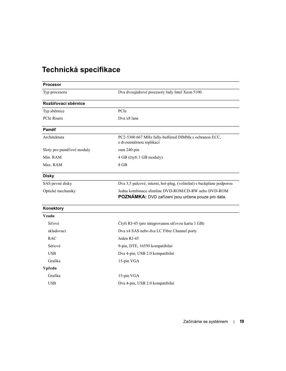 Technická specifikace | Dell PowerVault NX1950 User Manual | Page 21 / 106
