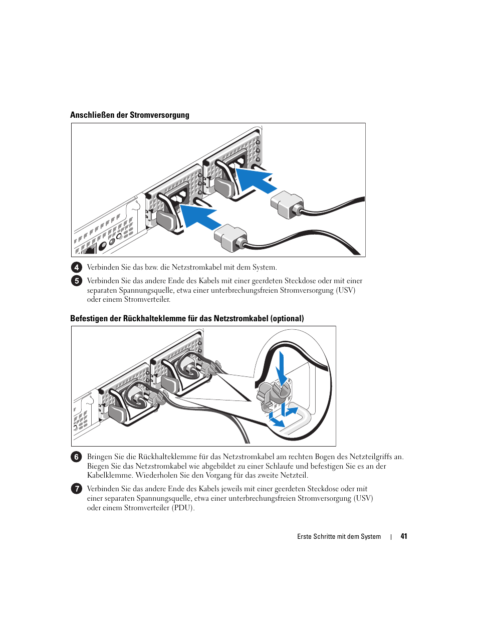 Anschließen der stromversorgung | Dell PowerVault NX1950 User Manual | Page 43 / 106