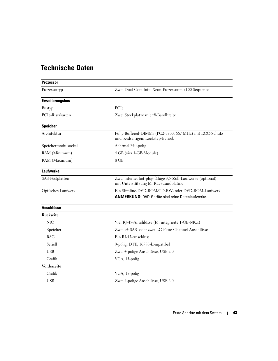 Technische daten | Dell PowerVault NX1950 User Manual | Page 45 / 106