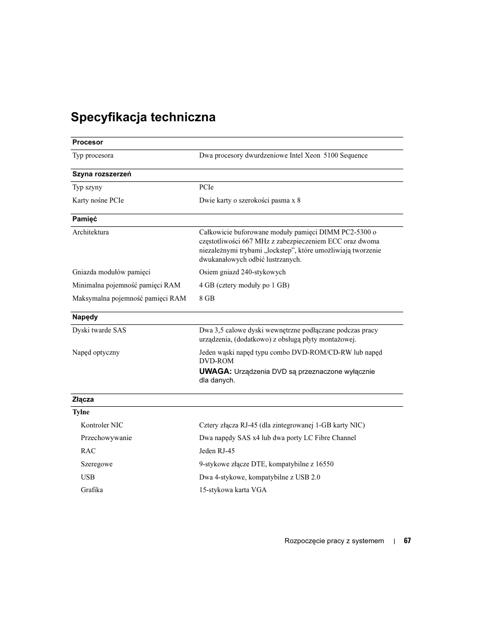 Specyfikacja techniczna | Dell PowerVault NX1950 User Manual | Page 69 / 106