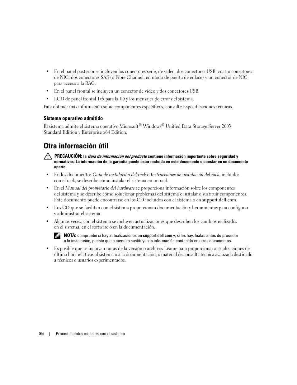 Sistema operativo admitido, Otra información útil | Dell PowerVault NX1950 User Manual | Page 88 / 106