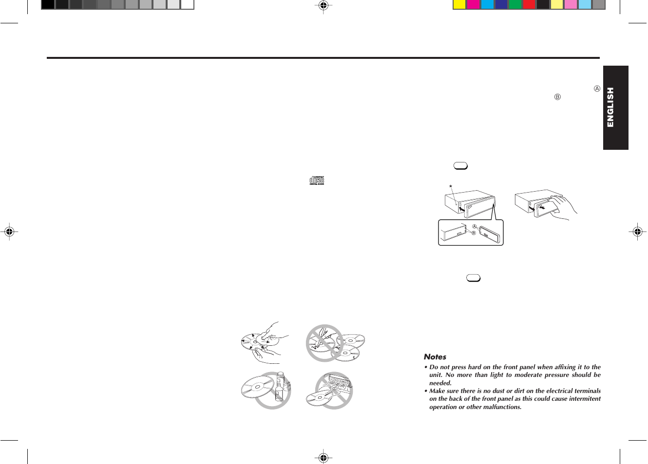 Fcc warning precautions, Handling the front panel, Features | Attaching the front panel, Detaching the front panel, Handling compact discs | Blaupunkt CD 2001 User Manual | Page 2 / 10