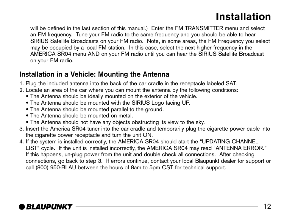 Installation | Blaupunkt SR04 User Manual | Page 13 / 28