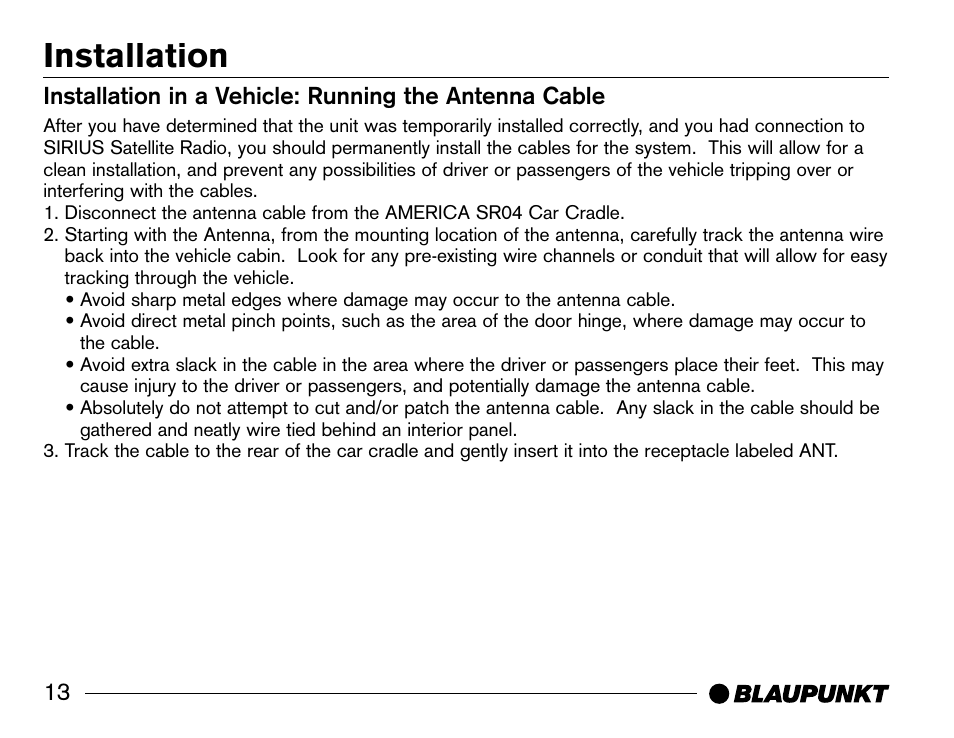 Installation | Blaupunkt SR04 User Manual | Page 14 / 28