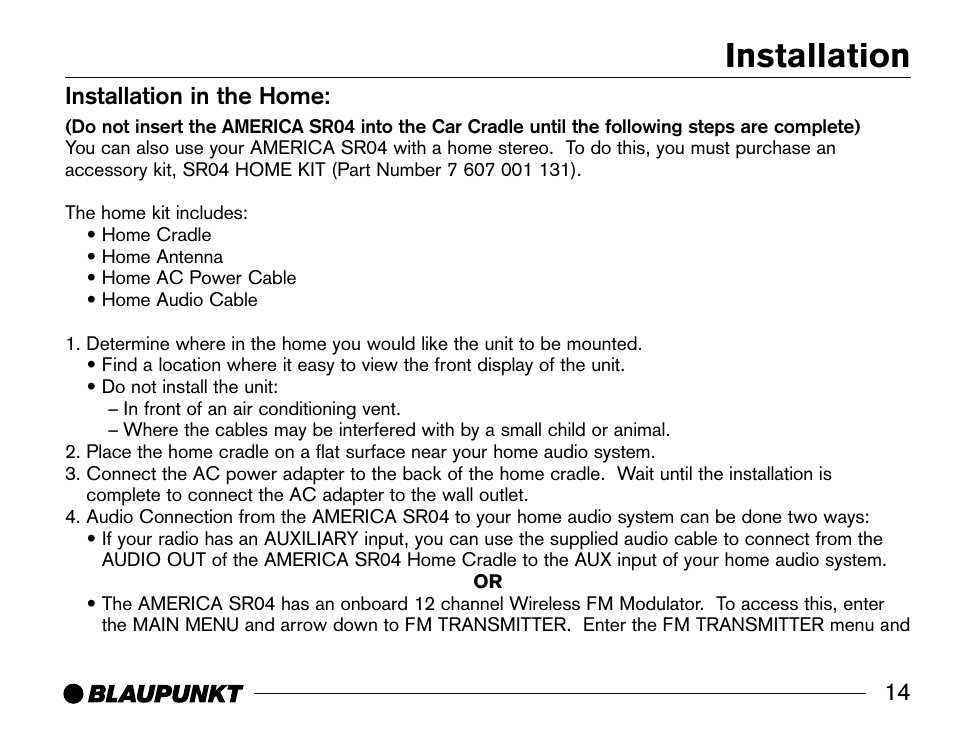 Installation, Installation in the home | Blaupunkt SR04 User Manual | Page 15 / 28