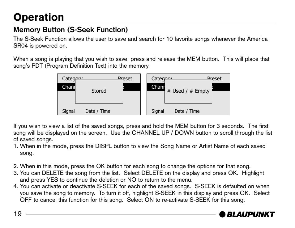 Operation | Blaupunkt SR04 User Manual | Page 20 / 28