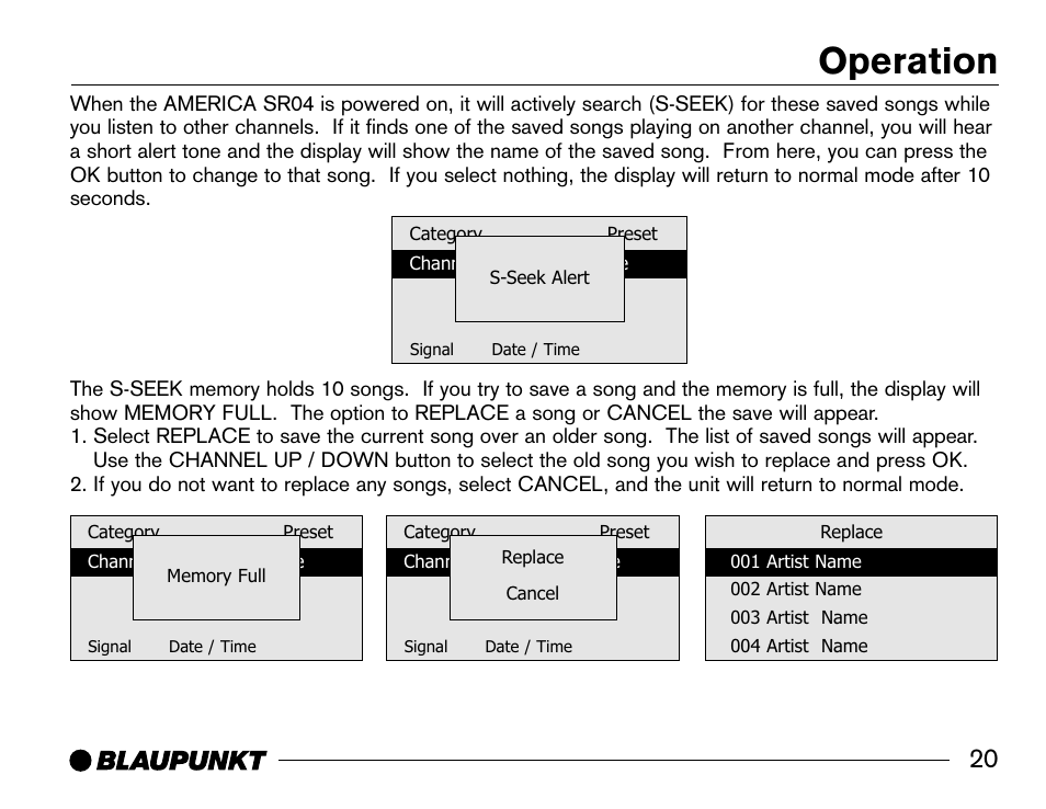 Operation | Blaupunkt SR04 User Manual | Page 21 / 28