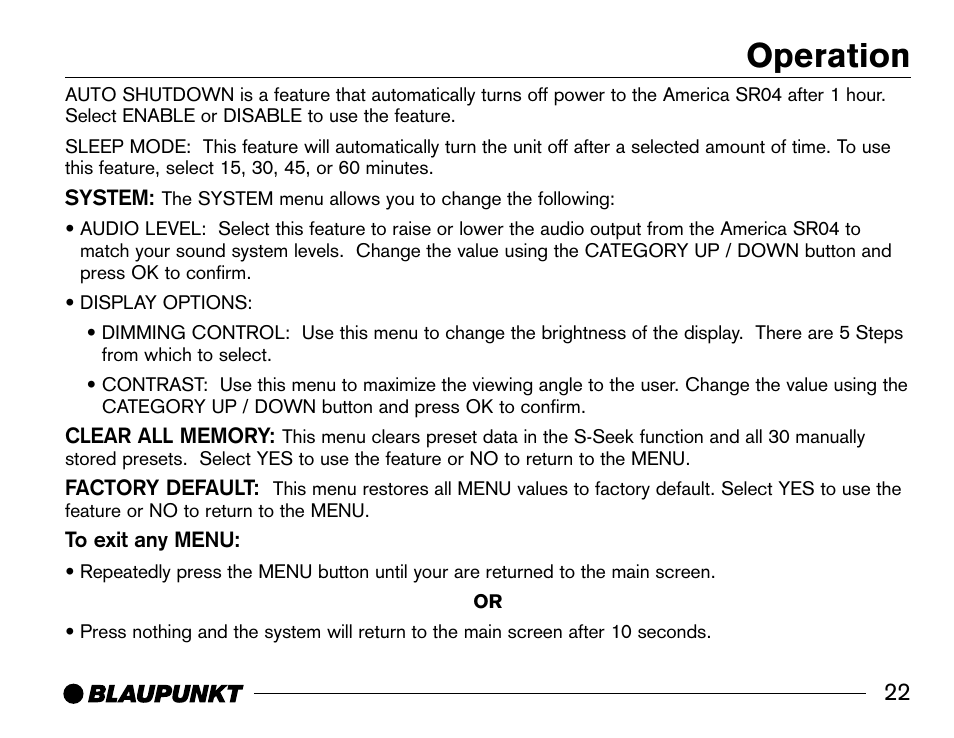 Operation | Blaupunkt SR04 User Manual | Page 23 / 28