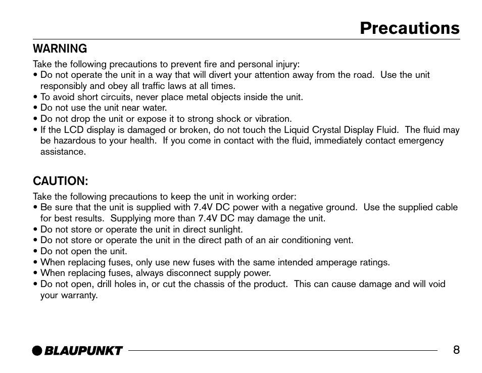 Precautions | Blaupunkt SR04 User Manual | Page 9 / 28