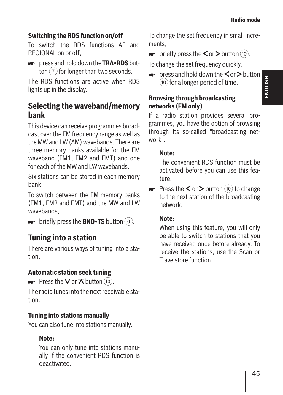 Tuning into a station | Blaupunkt ALICANTE MP36 User Manual | Page 13 / 35