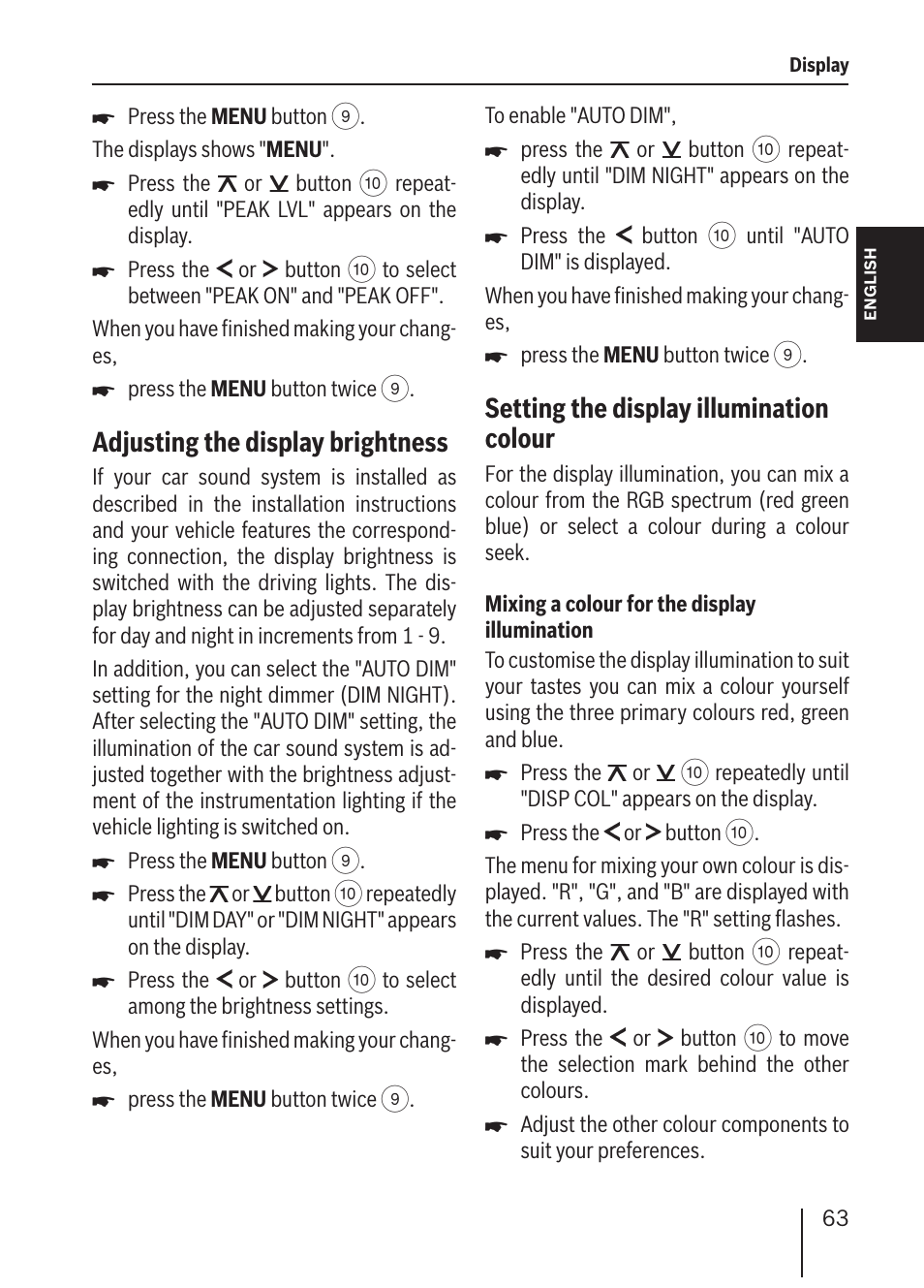 Adjusting the display brightness, Setting the display illumination colour | Blaupunkt ALICANTE MP36 User Manual | Page 31 / 35