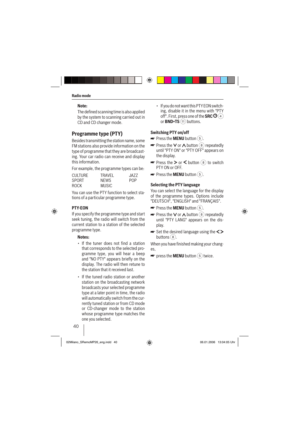 Programme type (pty) | Blaupunkt MILANO MP26 User Manual | Page 13 / 31