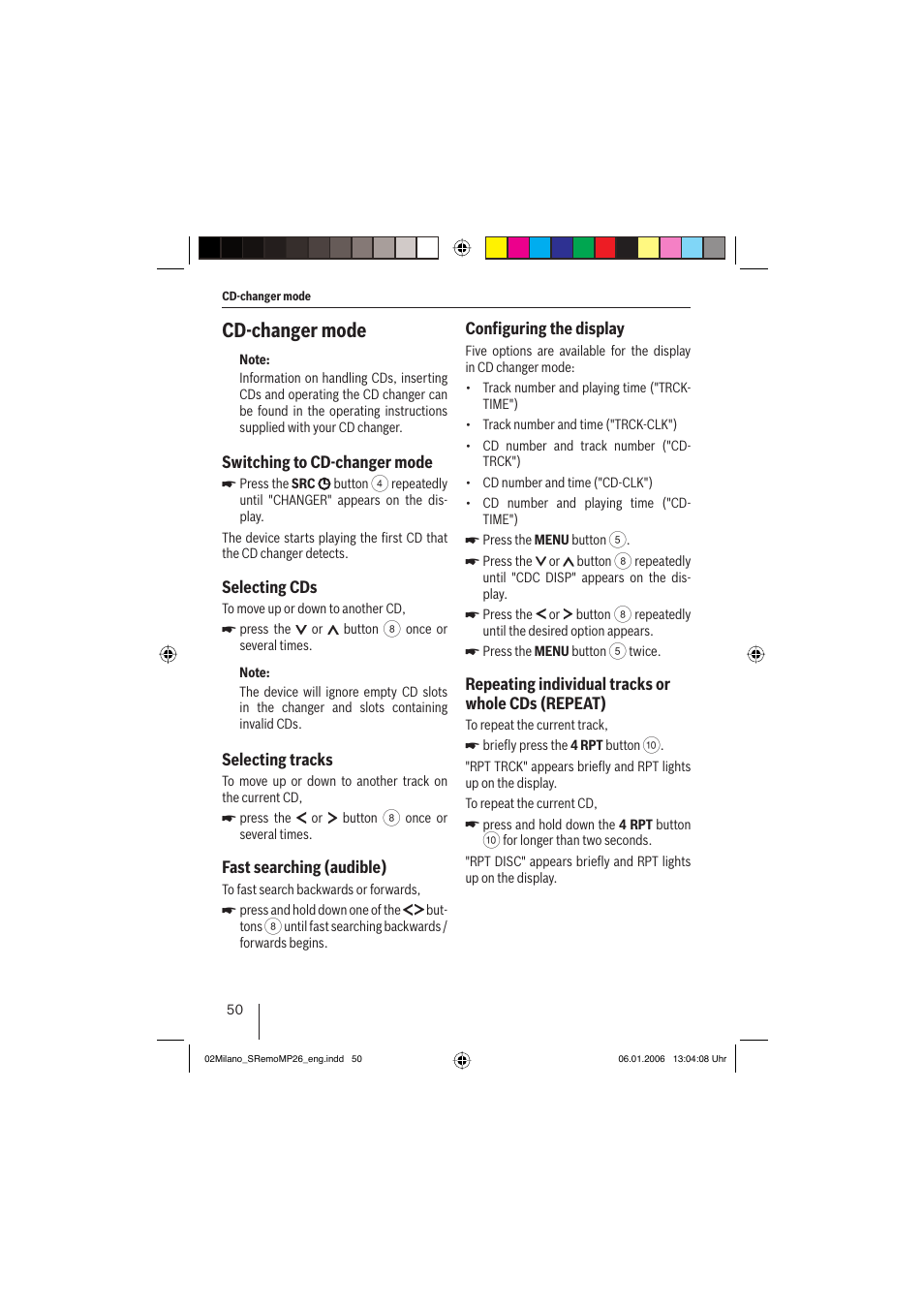 Cd-changer mode | Blaupunkt MILANO MP26 User Manual | Page 23 / 31
