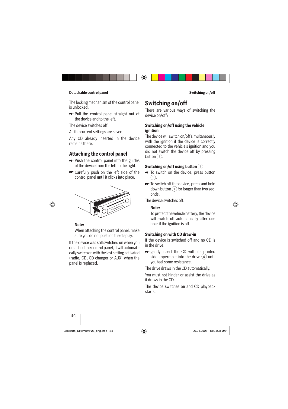Switching on/off | Blaupunkt MILANO MP26 User Manual | Page 7 / 31