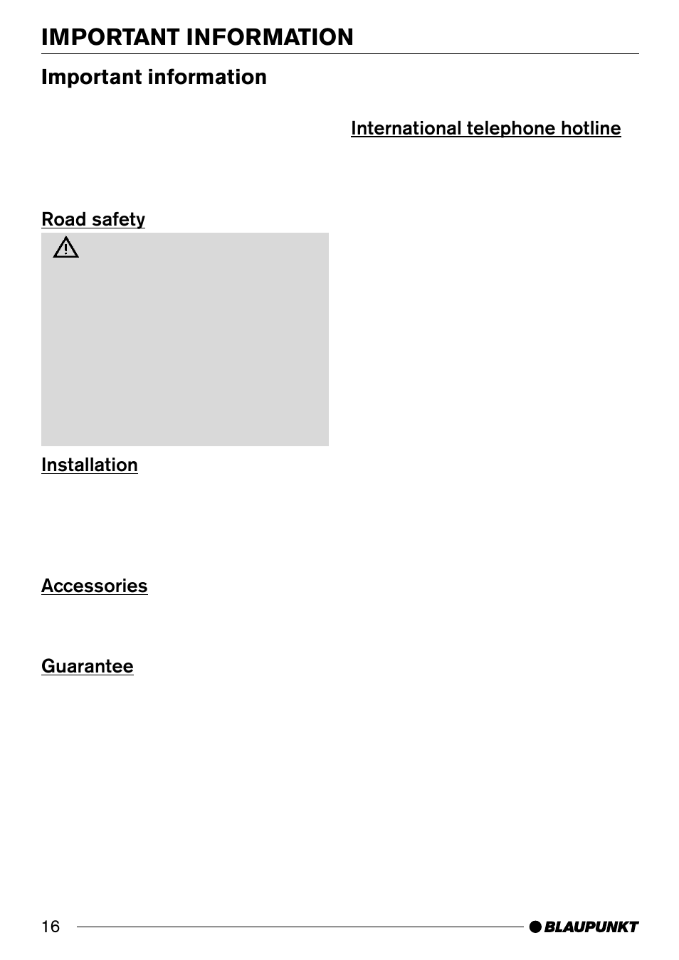 Important information | Blaupunkt C30 User Manual | Page 6 / 14