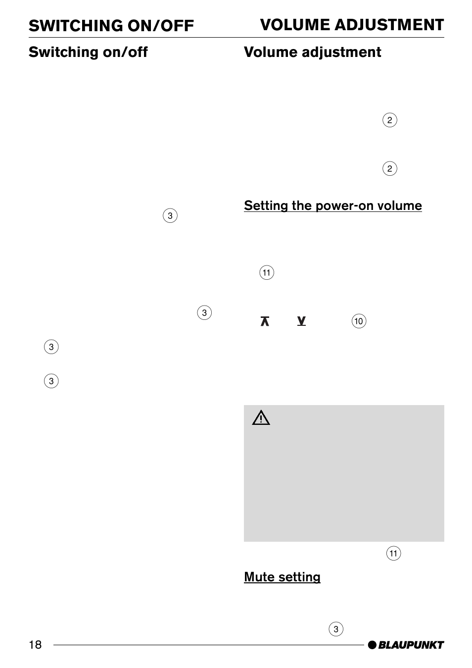 Volume adjustment switching on/off, Volume adjustment, Switching on/off | Blaupunkt C30 User Manual | Page 8 / 14