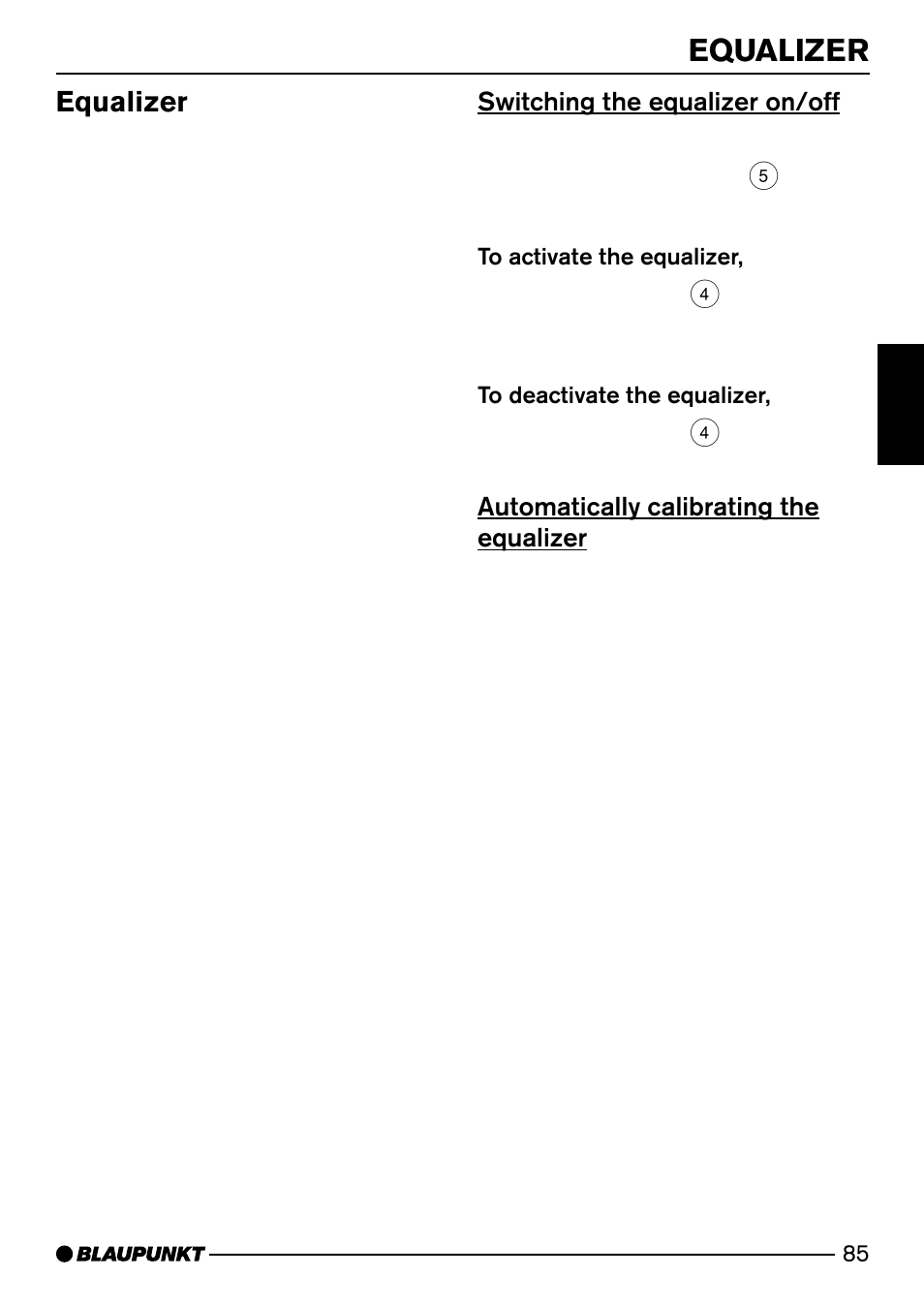 Equalizer, Switching the equalizer on/off, Automatically calibrating the equalizer | Blaupunkt ISTANBUL C73 User Manual | Page 27 / 33