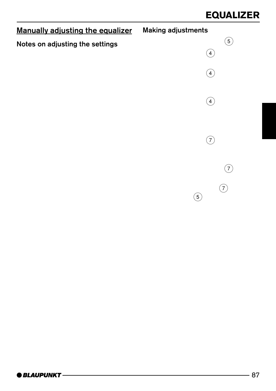 Equalizer, Manually adjusting the equalizer | Blaupunkt ISTANBUL C73 User Manual | Page 29 / 33
