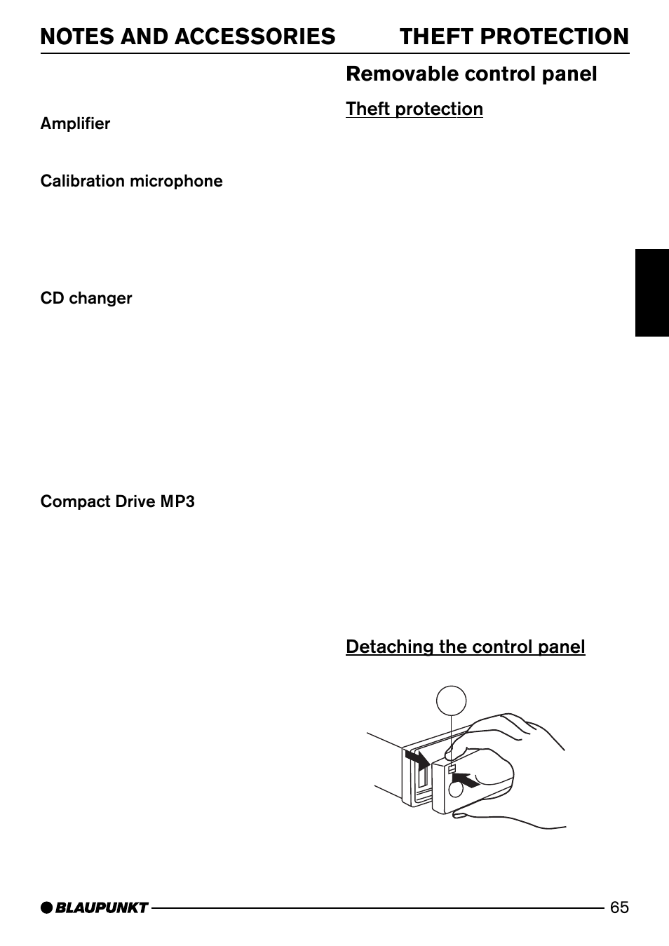 Removable control panel, Theft protection, Detaching the control panel 2 | Blaupunkt ISTANBUL C73 User Manual | Page 7 / 33