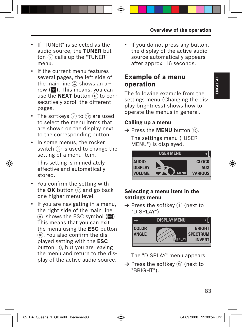 Example of a menu operation | Blaupunkt QUEENS MP56 7 646 583 310 User Manual | Page 18 / 67