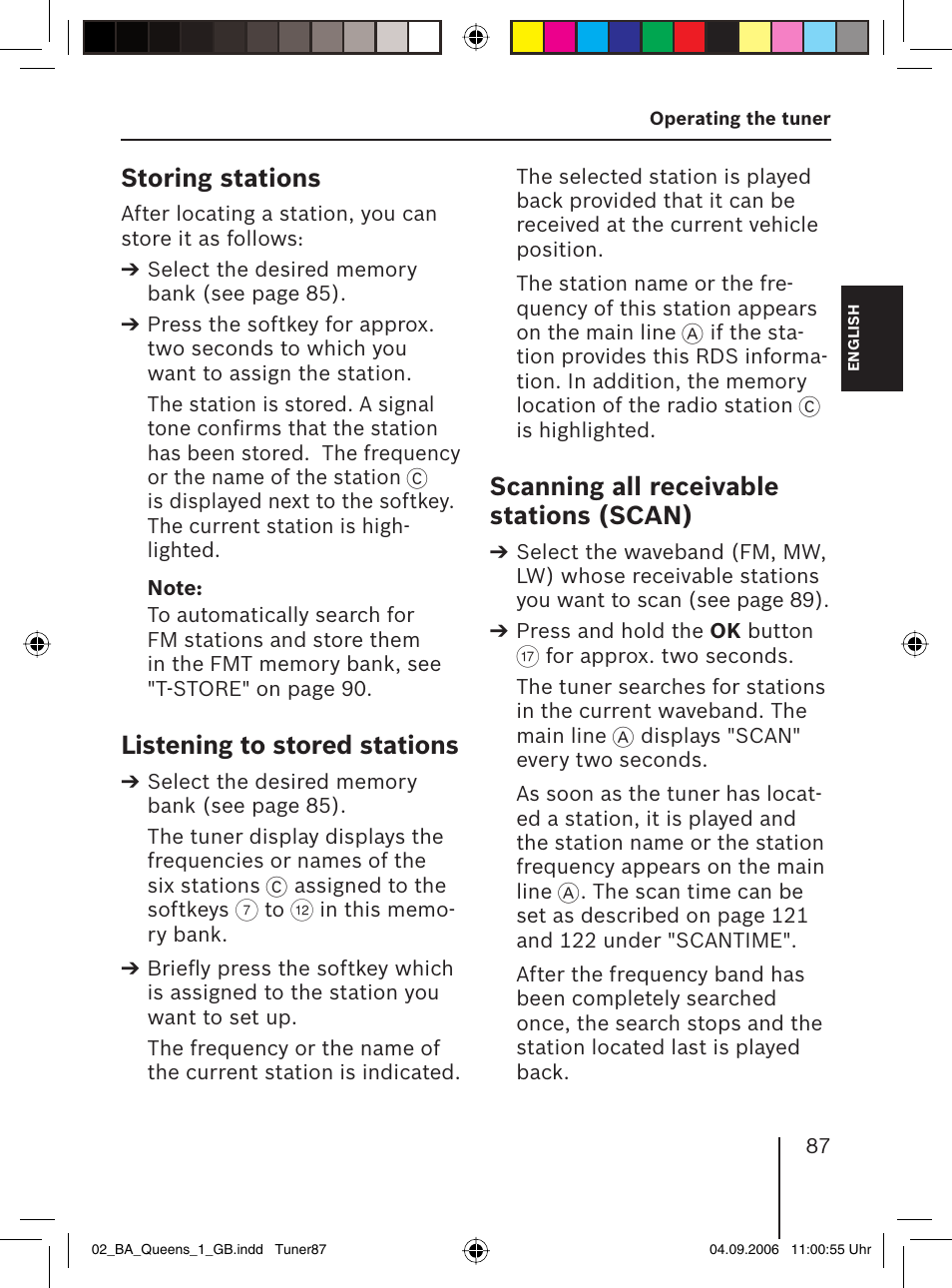 Storing stations, Listening to stored stations, Scanning all receivable stations (scan) | Blaupunkt QUEENS MP56 7 646 583 310 User Manual | Page 22 / 67