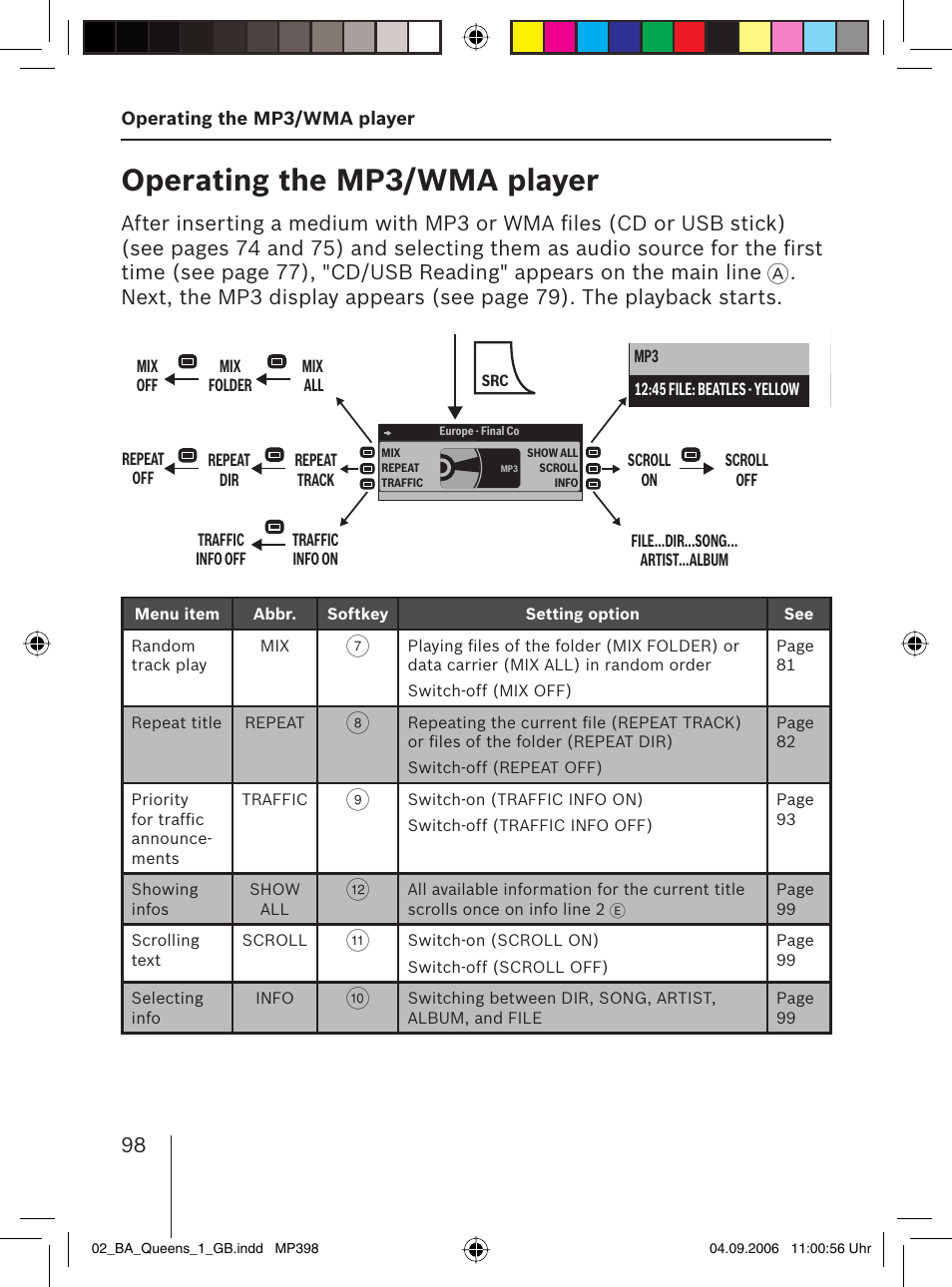 Operating the mp3/ wma player | Blaupunkt QUEENS MP56 7 646 583 310 User Manual | Page 33 / 67