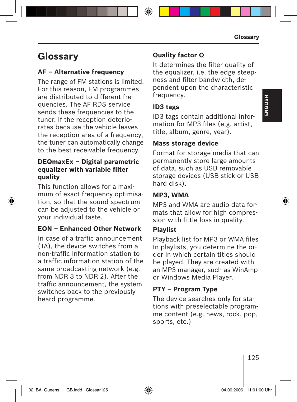 Glossary | Blaupunkt QUEENS MP56 7 646 583 310 User Manual | Page 60 / 67