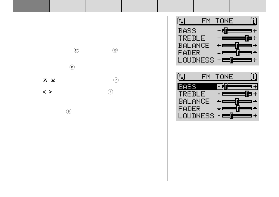 Fm tone loudness balance fader treble | Blaupunkt DX-R70 User Manual | Page 16 / 114