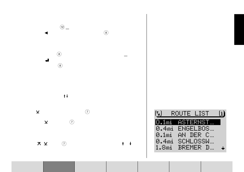 Route list 1.8mi bremer d, 1mi an der c, 4mi schlossw | 4mi engelbos, O.1mi asternst | Blaupunkt DX-R70 User Manual | Page 21 / 114